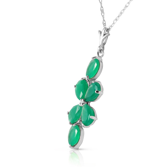 14K. SOLID GOLD NECKLACE WITH NATURAL EMERALDS (White Gold) - Picture 3 of 3